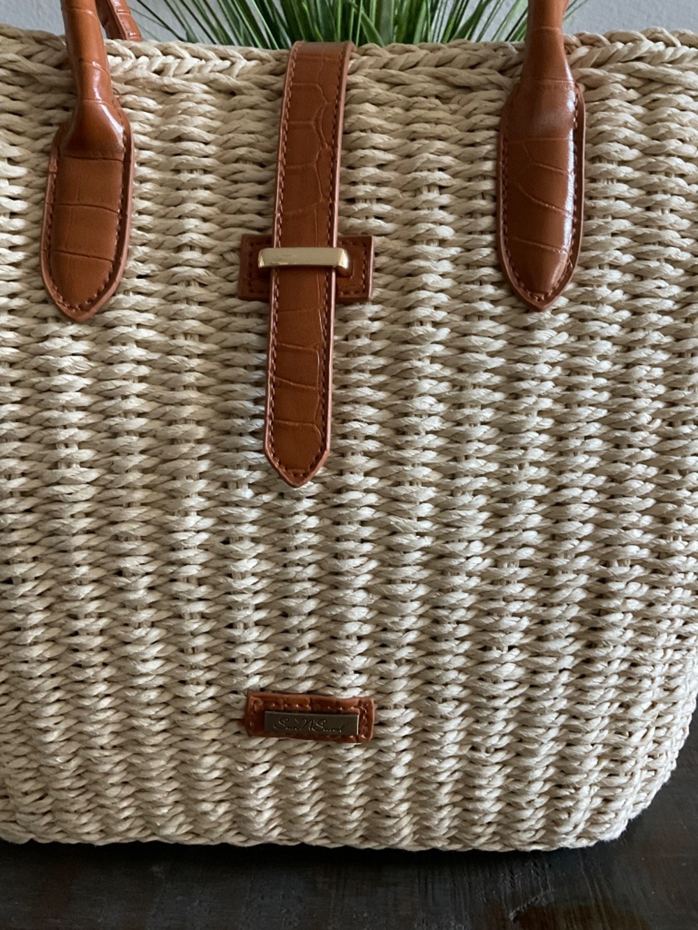 NWOT SUN N SAND WOVEN STRAW DOUBLE HANDLE TOTE BEACH BAG - Picture 3 of 7